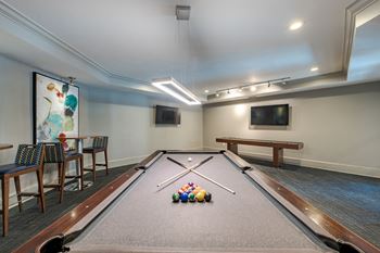 Billiards room at the tribute apartments in raleigh, nc 27612